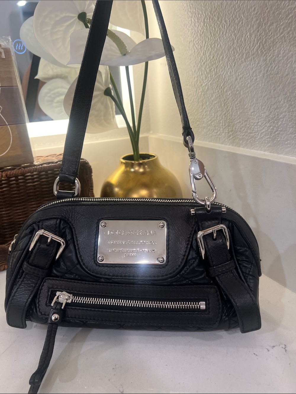 Dolce & Gabbana Black Shoulder Bag with Silver Hardware.